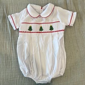 The Smocking Place baby boy white smocked Christmas bubble size 9m. Like new